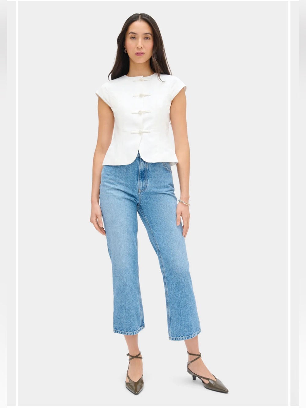 NWT ALIGNE Connie Round Neck Linen Top in White / Size 0 - Picture 2 of 4